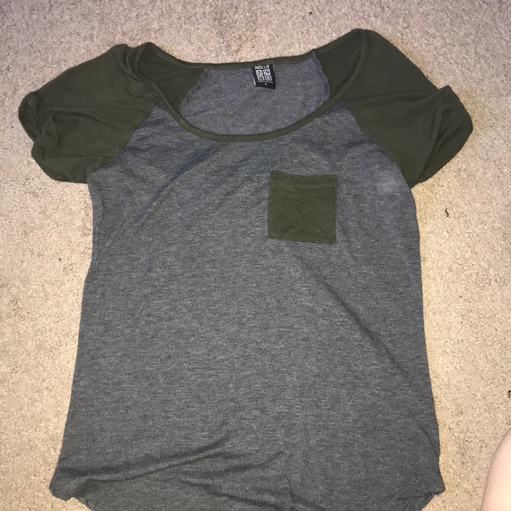 Grey and olive baseball tee